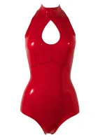 Red Latex Bodysuit with Cutout Design