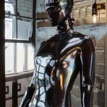 Black Latex Short Catsuit with Panels