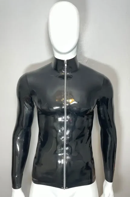 Latex Long Sleeve Top with Front Zipper