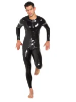 Latex Neck Entry Long Sleeves Catsuit Crotch Zip