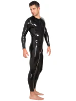 Latex Neck Entry Long Sleeves Catsuit Crotch Zip