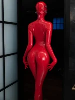 Latex Full Covered Red Detachable Hood