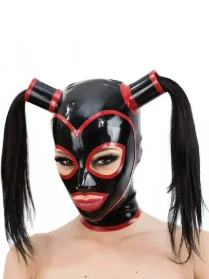 Latex Hood with Contrast Trim and Pigtails