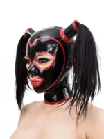 Latex Hood with Contrast Trim and Pigtails