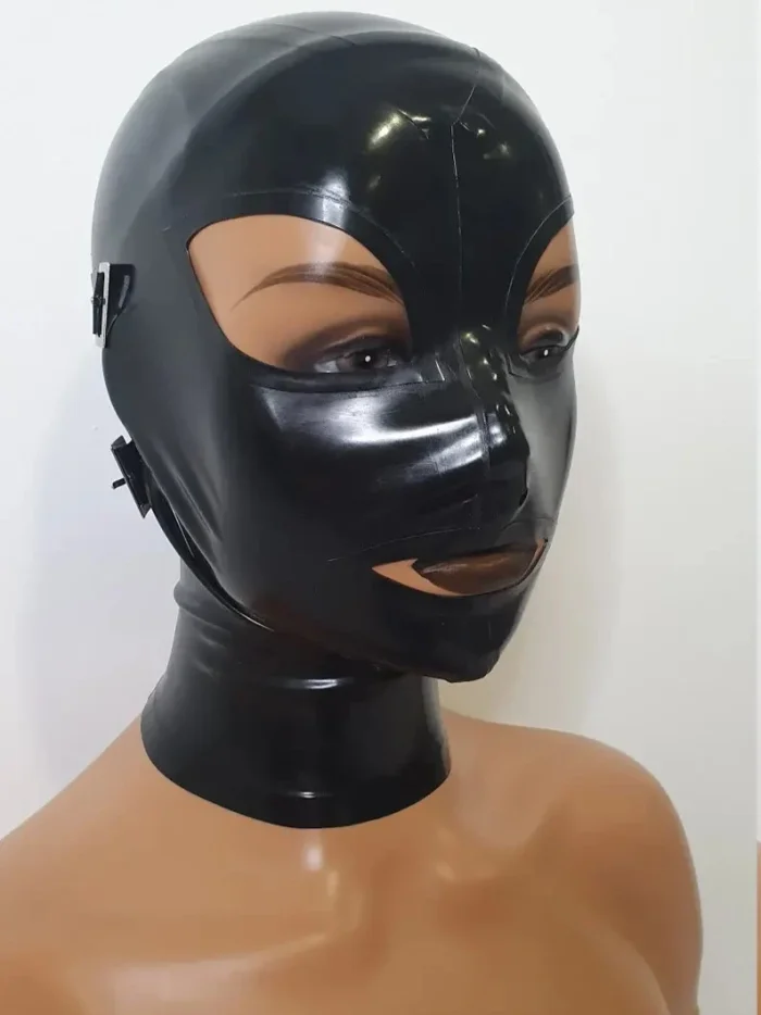 Black Full Covered Latex Mask with Buckle Strap