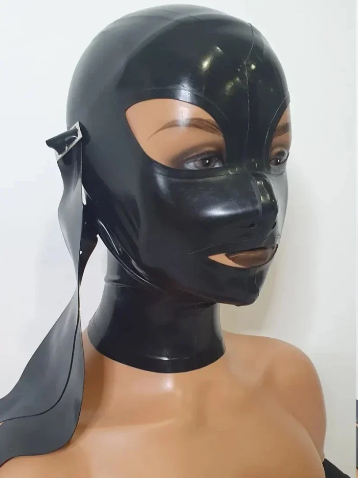 Black Full Covered Latex Mask with Buckle Strap