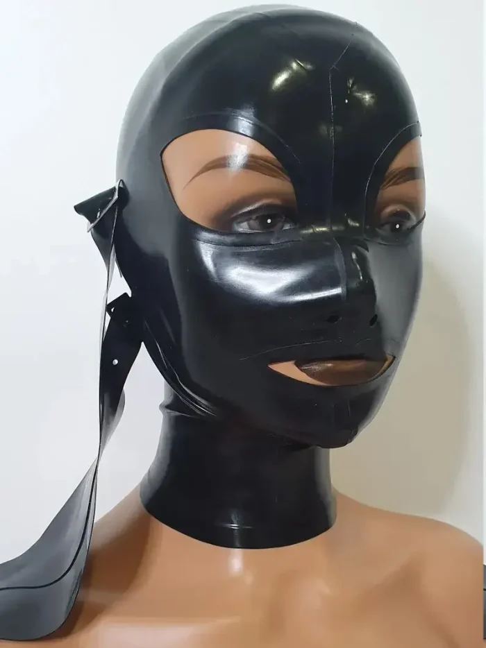 Black Full Covered Latex Mask with Buckle Strap