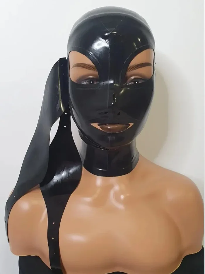 Black Full Covered Latex Mask with Buckle Strap