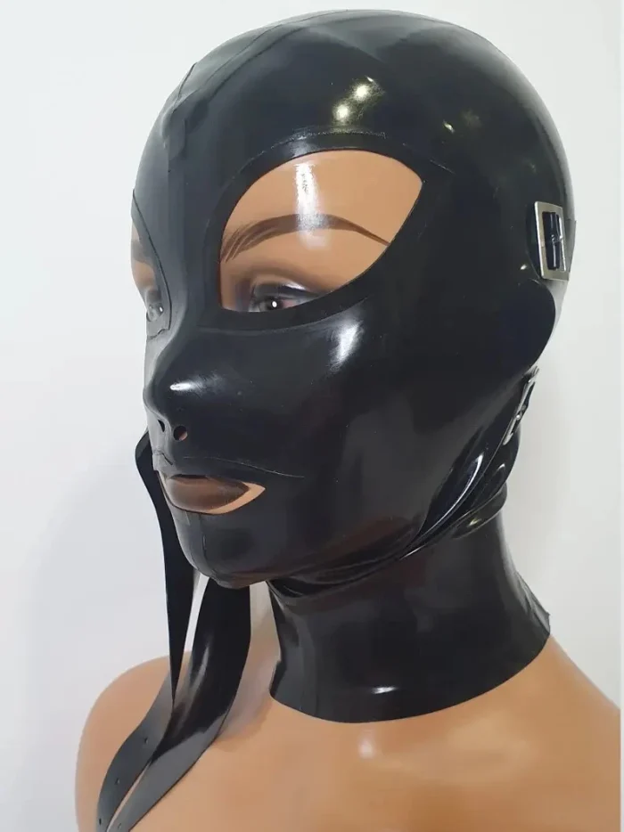 Black Full Covered Latex Mask with Buckle Strap
