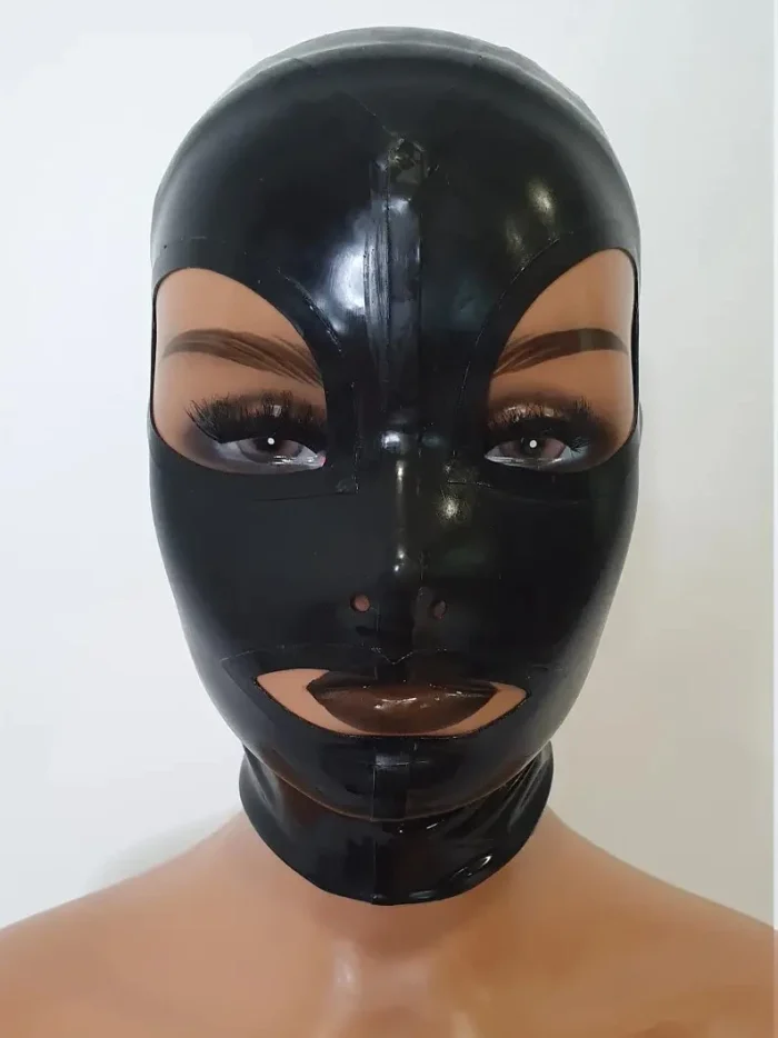 Black Latex Hood with Open Eyes and Mouth