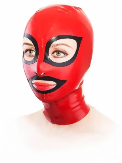 Red Big Eyes Latex Hood with Black Trim