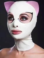 Cute White Latex Hood with Cat Ears