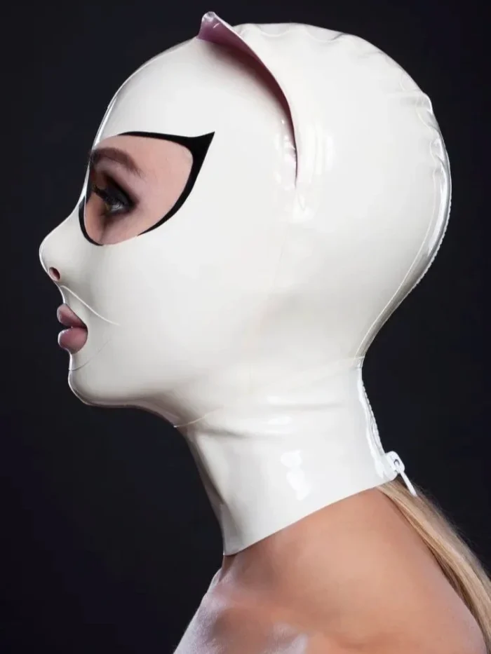 Cute White Latex Hood with Cat Ears