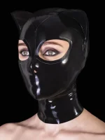 Black Latex Cat Mask Mouth Closed