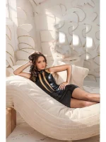 Black Cut-Out Latex Dress with Nude Panels