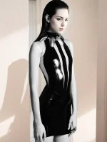 Black Cut-Out Latex Dress with Nude Panels