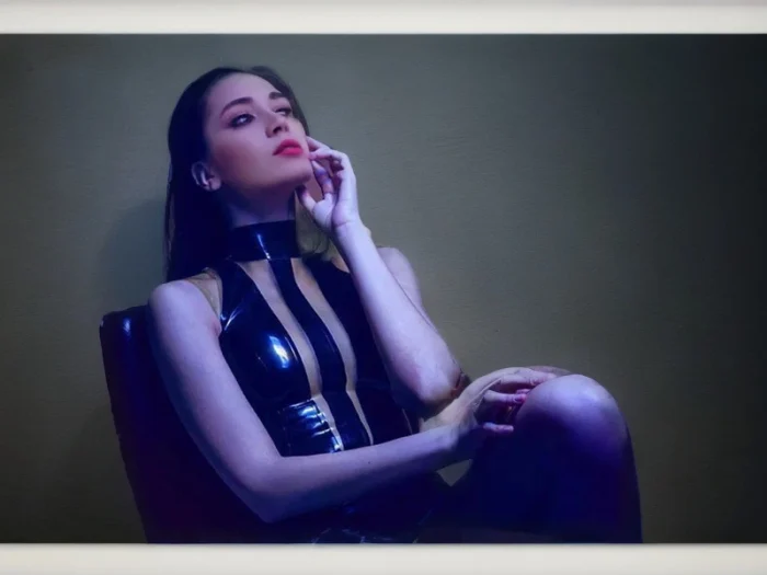 Black Cut-Out Latex Dress with Nude Panels