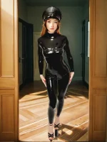 Latex Zipper Across Chest Female Catsuit