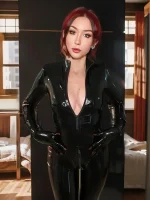 Latex Standard Front Zipper Female Catsuit With Gloves and Socks Attached