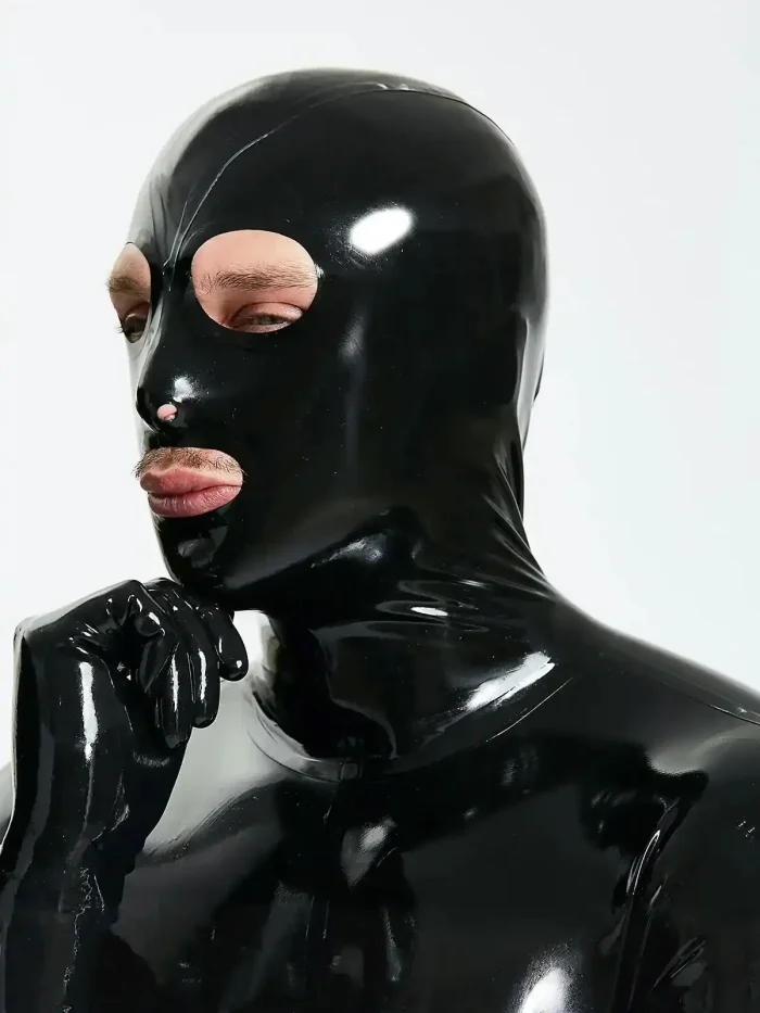 Black Latex Hood with Open Eyes and Mouth