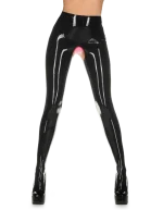 Latex Black High Waist Open Crotch Leggings