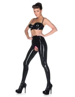 Latex Black High Waist Open Crotch Leggings