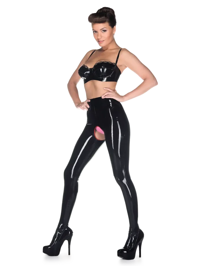 Latex Black High Waist Open Crotch Leggings