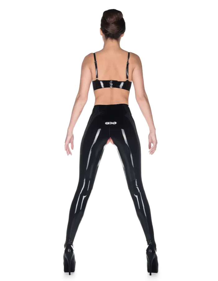 Latex Black High Waist Open Crotch Leggings
