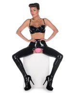 Latex Black High Waist Open Crotch Leggings