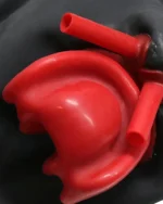 Latex Full Face Fetish Hood with Nasal Tubes and Red Teeth Gag