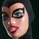 Latex Full Face Fetish Hood with Nasal Tubes and Red Teeth Gag