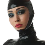 Black Latex Hood Big Eyes with Red Trim