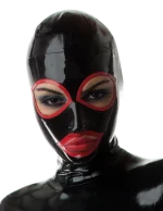 Black Latex Hood Big Eyes with Red Trim