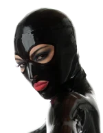 Black Latex Hood Big Eyes with Red Trim
