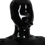 Black Latex Hood Big Eyes with Red Trim