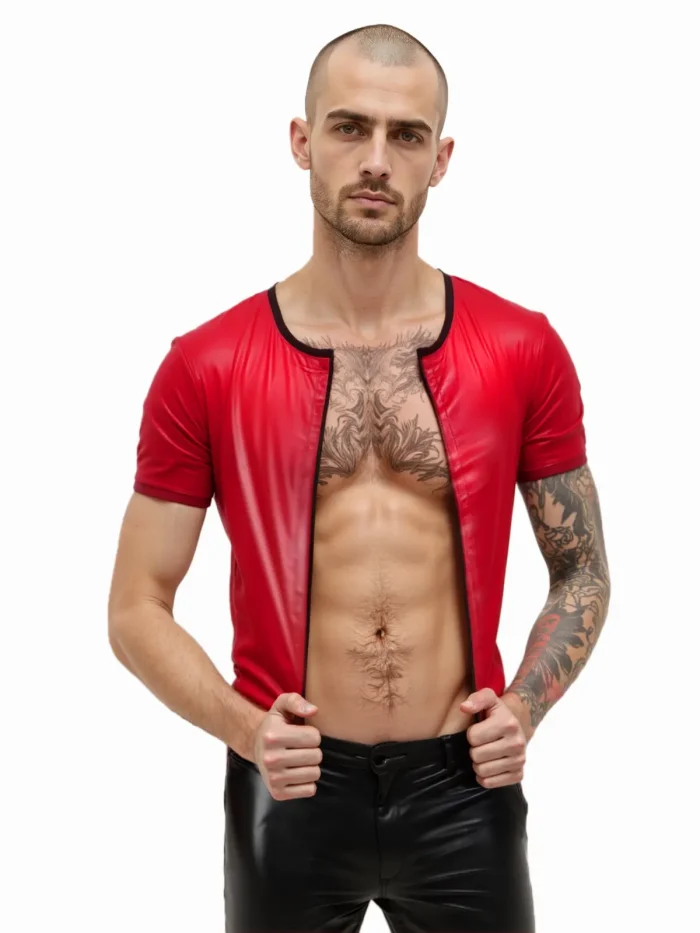 Men's Red Short length Zipper Top