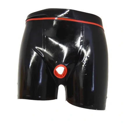 Black Latex Shorts with Red Trim and Opening