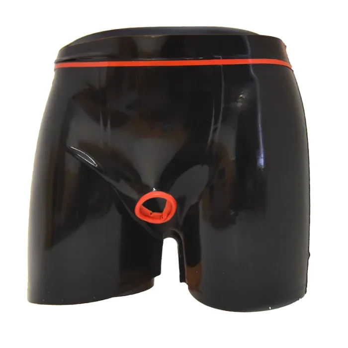 Black Latex Shorts with Red Trim and Opening