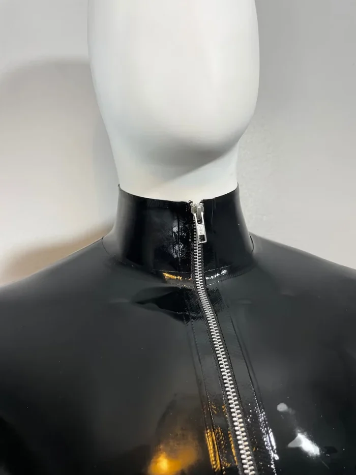 Black Latex Long Sleeve Top with High Neck