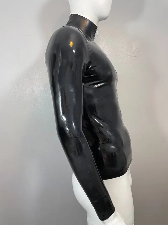 Black Latex Long Sleeve Top with High Neck