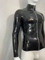 Black Latex Long Sleeve Top with High Neck