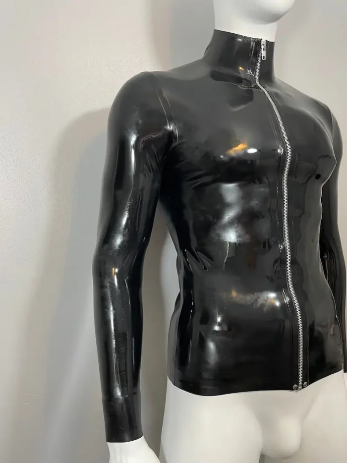 Black Latex Long Sleeve Top with High Neck
