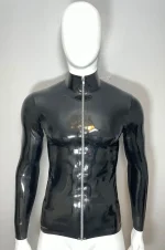 Black Latex Long Sleeve Top with High Neck