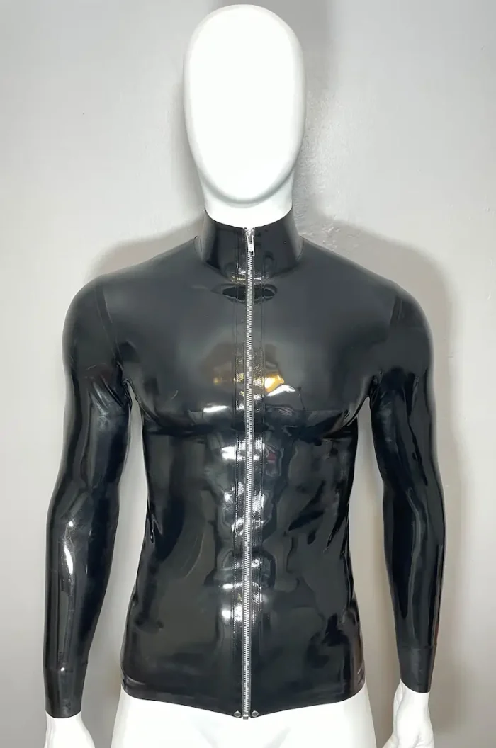 Black Latex Long Sleeve Top with High Neck