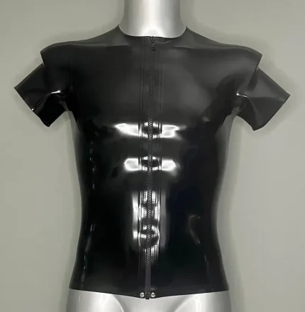 Glossy Latex Fitted Shirt with Zip Closure