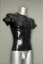 Glossy Latex Fitted Shirt with Zip Closure