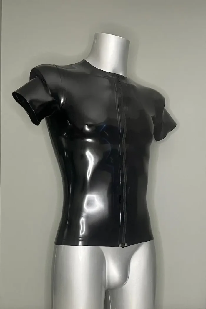 Glossy Latex Fitted Shirt with Zip Closure
