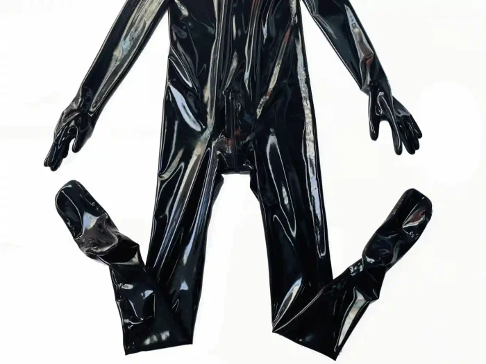 Black Latex Full Body Catsuit with Transparent Eyes Hood