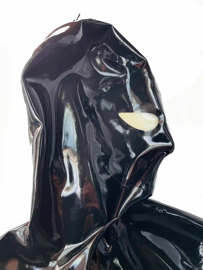 Black Latex Full Body Catsuit with Transparent Eyes Hood