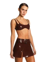 Latex High Waist Slit Belted Skirt